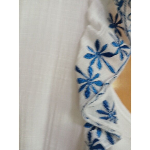 Kings Road White Sleeveless Dress Blue Embroidered Trim Lined Elastic/ Button LG - Picture 6 of 16